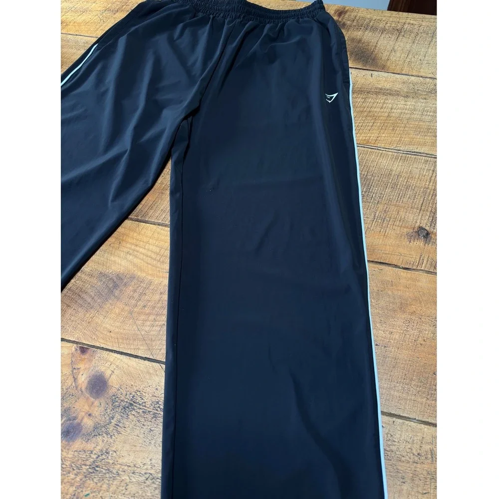 Gymshark Mens Black Oversized Fit Contrast Straight Leg Pants Stripe Stretch M